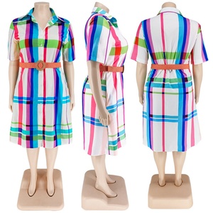 Robes d'automne grande taille de haute qualité 2025 pour femmes, robe chemise décontractée à manches courtes à carreaux imprimés, robe de bureau pour femme avec ceinture - Product Image 5