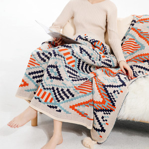 Y-Z Oatmeal Colored Acrylic Yarn Cable Knit Crochet Blanket Home Living Bedding <strong>Neutral</strong> Blankets <strong>Throws</strong> - Product Image 3