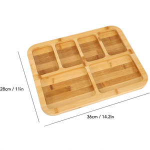 Plateau de service en bambou avec couvercle, récipient de rangement alimentaire à 5 compartiments, planche à découper pour la cuisine, pour collations, fromage, pain, pâtisserie - Product Image 5