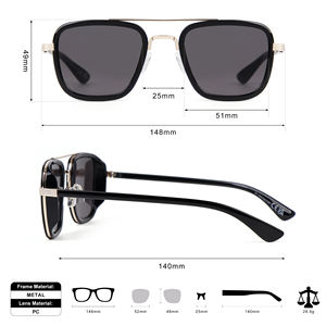 サングラス2025メンズパンクスタイルブラックメタルシェードスクエア航空OEM UV400カスタムロゴ男性女性用サングラス - Product Image 4