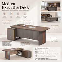 Bureau de direction moderne marron avec panneau de modestie cannelé et pieds à accent orange, grande table de PDG/directeur pour bureau de direction