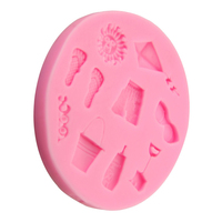 Runde 3D-Cartoon-Formen für Strandhosen, Schaufeln, Flip-Flops, Eimer, Sonnenbrillen, Sonnenschutz - Grafische Silikon-Kuchenform
