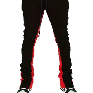 2024 Black And Red Flared Sweat Pants Men Trending Casual Streetwear Jogger Pant Hip Hop Zipper Bottom Flare Sweat Pants