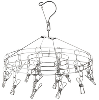 Cintre à linge en acier inoxydable coupe-vent à 18 pinces, double rond, simple niveau, pour chaussettes et soutiens-gorge, idéal pour salle de bain et armoire