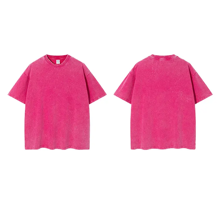 Hochwertiges rosa rosa acid-wash Herren-T-Shirts Schwere Baumwolle Vintage einfarbiges T-Shirt 260 Gsm einfarbiges übergroßes T-Shirt für Herren
