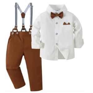 Avrupa tarzı uzun kollu gömlek + yelek kravat pantolon çocuk takım elbise düğün çiçek Boy resmi kıyafet beyefendi erkek giyim için 6Y - Product Image 6
