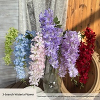 Fleurs artificielles en soie glycine à trois branches, style naturel, pour mariage, séance photo extérieure, décoration intérieure