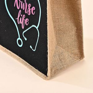 Sac fourre-tout en <span class=keywords><strong>jute</strong></span> réutilisable écologique avec logo personnalisé, sac <span class=keywords><strong>de</strong></span> shopping en <span class=keywords><strong>toile</strong></span> naturelle avec bandoulière, sac fourre-tout pour femmes - Product Image 3