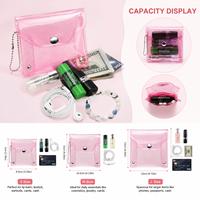 PVC EVA Mini Rose Transparent Clé Rouge À Lèvres Anneau Sac Paillettes Carte Pochette Avec Chaîne