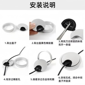 Cache-câbles de bureau Xinjunye, couvercle rond en plastique pour gestion des câbles de bureau, style luxe léger, ivoire, argent, noir - Product Image 4