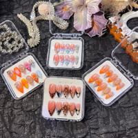 Offre en gros : Faux ongles à presser faits main 3D, courbés, en PMMA, couvrance totale, style French Almond Tips, détachables, 10 pièces
