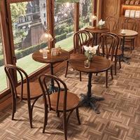 Restoran Set perabotan Retro kecil meja bulat anyaman kursi sandaran meja kopi santai meja makan kursi restoran