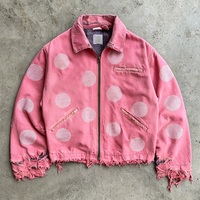 Fournisseur OEM, fabricant, veste en denim twill de coton à fermeture éclair, déchirée, rose, personnalisée, pour hommes