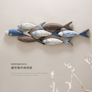 Mediterranean Style 3D Fish Wall Hanging Wooden Irregular Shape Home Decor Blue Color - Product Image 2