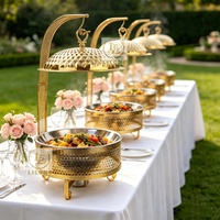 Plat de service de luxe 9L en acier inoxydable doré avec couvercle dôme suspendu, chauffe-plats de qualité alimentaire pour buffet, mariage, banquet et traiteur