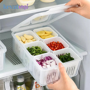 Caja de almacenamiento para refrigerador, 6 rejillas, caja de almacenamiento de frutas y verduras, organizador de nevera, escurridor, carne, cebolla, jengibre, transparente - Product Image 5