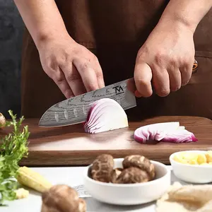 Pisau Coltello Cuchillo Dao Sushi Nhật Bản Chuyên Nghiệp 7 Inch Cán Gỗ Dao Đầu Bếp Santoku Dao Nhà Bếp Họa Tiết Damascus