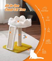Arbre à chat nuage 68 cm, tour à deux niveaux, lit en fausse fourrure douce, griffoir en sisal, coussin en papier, perchoir, jouet suspendu pour chats d'intérieur
