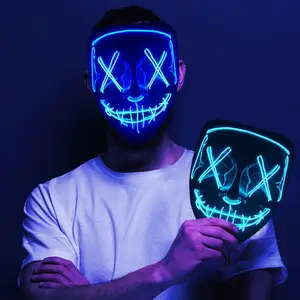 Hot Sale Halloween Mask Led Glowing Face Mask Multicolor V Word With Blood Horror Facepiece Halloween Custom Led Mask