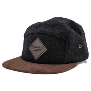 Casquette de camping 5 panneaux de haute qualité en laine peignée et flanelle, avec sangle en cuir, logo personnalisé brodé, idéale pour les sports de plein air - Product Image 5