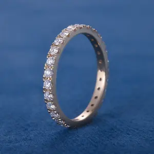 Custom Women S925 Silver 10K 14K 18K Solid Filled Gold 3mm 0.1ct Round Brilliant Cut Moissanite Lab Diamond Eternity Band Ring