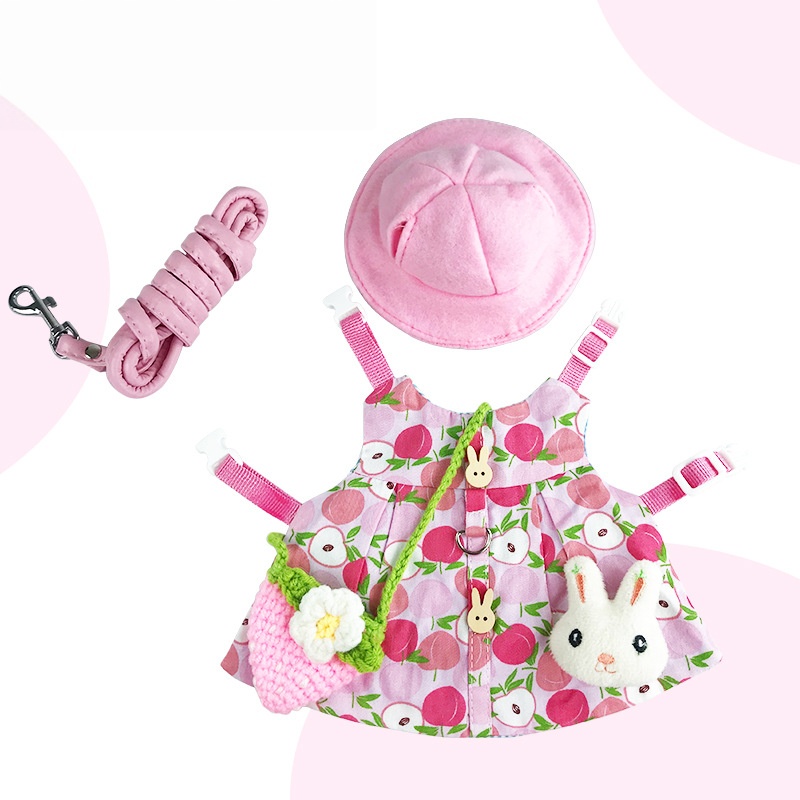 Ensemble harnais, laisse et chapeau motif pêche rose