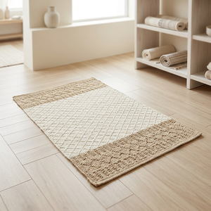 Tapis de bain en coton tricoté scandinave, rectangulaire, motif géométrique, antidérapant, lavable en machine, pour usage domestique - Product Image 1