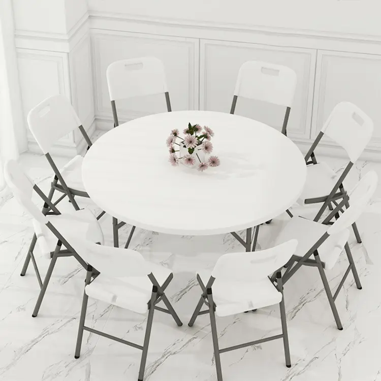 Tavolo da giardino pieghevole portatile da esterno tavolo pieghevole 6ft bianco di plastica tavoli rotondi e sedie per eventi festa mesa plegables