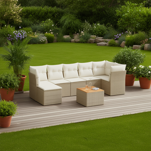 Set Divano da Giardino in Rattan Beige 6 Posti Arredamento da Esterno Resistente alle Intemperie Design Contemporaneo - Product Image 2