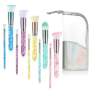 10 pieces make up products Transparent brush bag with crystal handle kabuki brush makeup samples free