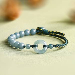 Pulsera de Jadeíta Natural Azul Agua Estilo Donut UNISEX Joyería de Mujer Estilo Chino Diseño Original Estilo Chino SL86 - Product Image 1