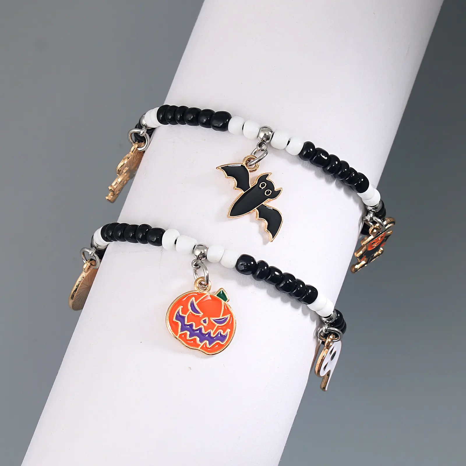 Pulsera Männer Frauen Kürbis Ghost Face Schwarz-Weiß-Reis perlen Perlen Armband für Paar Beste Freunde Reis Perlen Armband Set