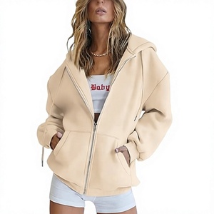 Sudadera con capucha y cremallera extragrande para mujer, de color liso, manga larga, hombros caídos, tejida, 360g, algodón transpirable, con etiqueta personalizada - Product Image 1