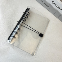 Carpeta de presupuesto de plástico transparente personal negro 6 anillos hoja suelta A5 A6 planificador Agenda cubierta Carpeta de PVC con cierre de banda elástica