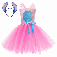 Costume d'Halloween pour filles, tenue de tutu avec oreilles d'alien ou d'animal, robe tutu en tulle à motif de dessin animé pour enfants, idéale pour anniversaire ou cosplay, avec bandeau à oreilles