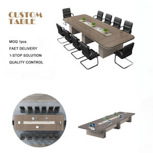 Bureau de réunion moderne et minimaliste en bois avec gestion des câbles, mobilier de bureau professionnel, table de réunion, bureau de discussion d'équipe - Product Image 1