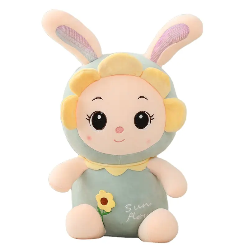 Cute Sun Flower Bunny Doll Plush Toy Sleeping Soothing Rag Doll Rabbit Animals Girl Birthday Gift Kids Toys