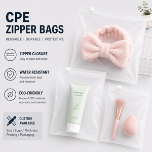 ถุงซิป CPE ใช้ซ้ำได้ ทนทาน ป้องกันน้ำ กันน้ำ  รักษาสิ่งแวดล้อม  สำหรับจัดเก็บเครื่องสำอาง  บรรจุภัณฑ์  รับผลิตตามแบบ - Product Image 1