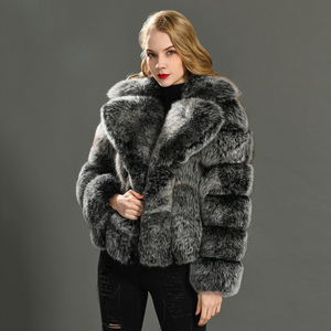 Cappotto invernale di lusso da donna con collo in vera pelliccia di volpe <span class=keywords><strong>Parka</strong></span> blu a maniche lunghe giacca traspirante in vera pelliccia di volpe - Product Image 4