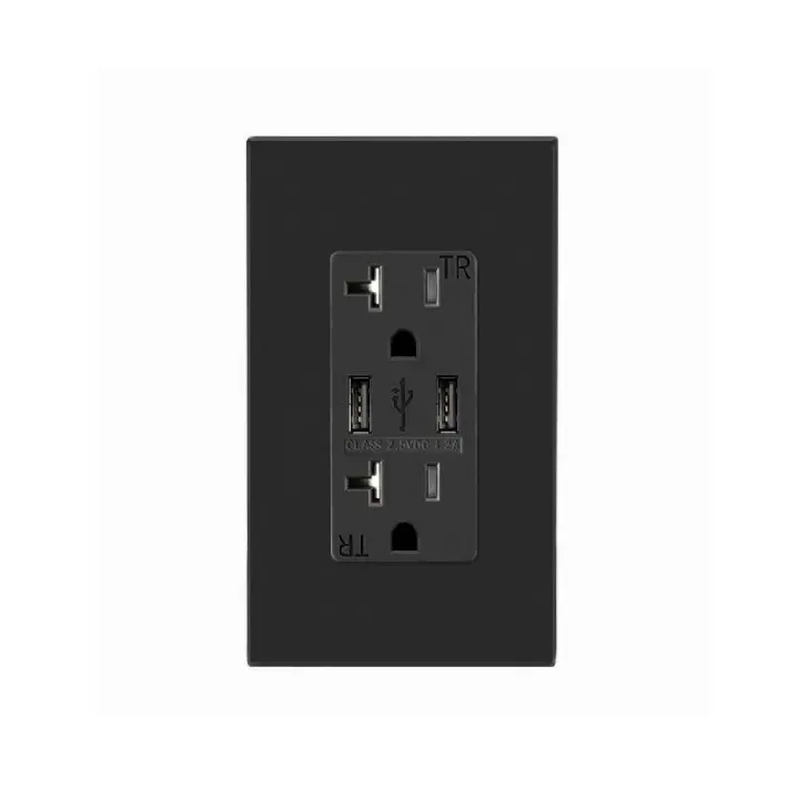 Ecessary-enchufe de pared doble con USB, toma de corriente de color negro con calidad estable