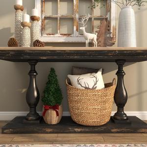 Cesta de Almacenamiento Redonda de Seagrass Tejida a Mano de 18x17x17 Pulgadas con Asas de Anillo, Estilo Contemporáneo, Organizador de Cocina y Ropa - Product Image 3