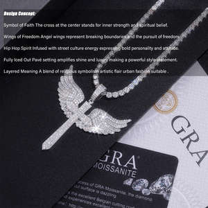 Liontin Perhiasan Hip Hop Mewah Pria Bertabur Batu Moissanite VVS, Liontin Berlian Moissanite Perak Sterling 925, Kalung Sayap Malaikat Moissanite - Product Image 5