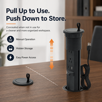 Tour de prises escamotable manuelle avec double prises CA, USB-A et USB-C pour bureau
