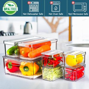 Transparent Plastic Rectangle <b>Kitchen</b> Pet Food <b>Storage</b> <b>Box</b> Bins Stackable Refrigerator Fridge Organizer Set with Handle - Product Image 2