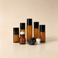 Flacon compte-gouttes en verre ambré miniature de 1 ml, 2 ml, 3 ml, 5 ml pour huiles essentielles et parfums, avec bille roulante en acier inoxydable et bouchons noirs