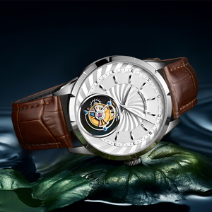 Montre mécanique pour homme AESOP avec tourbillon manuel, mouvement squelette, motif en spirale, acier inoxydable, verre saphir, livraison directe - Product Image 4