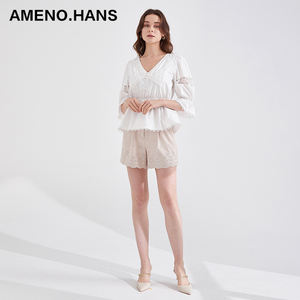Maglia di squisita fattura <span class=keywords><strong>donna</strong></span> top pizzo bianco <span class=keywords><strong>camicia</strong></span> a scollo a V <span class=keywords><strong>camicia</strong></span> da <span class=keywords><strong>donna</strong></span> a <span class=keywords><strong>manica</strong></span> corta - Product Image 2
