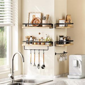 Ensemble de 2 pièces marron clair, étagère de salle de bain, porte-serviettes et étagère flottante pour mur, pour salon, cuisine, chambre à coucher - Product Image 2