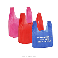 Sacs en T-shirt non tissés écologiques et portables pour supermarché, réutilisables avec poignées, sacs fourre-tout non tissés en forme de W pour vêtements, sacs non tissés en forme de gilet