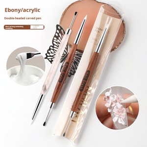 Stylo de gaufrage en silicone double tête, très populaire, pour nail art, avec logo personnalisé, stylo de sculpture en silicone pour nail art, manche en bois - Product Image 3